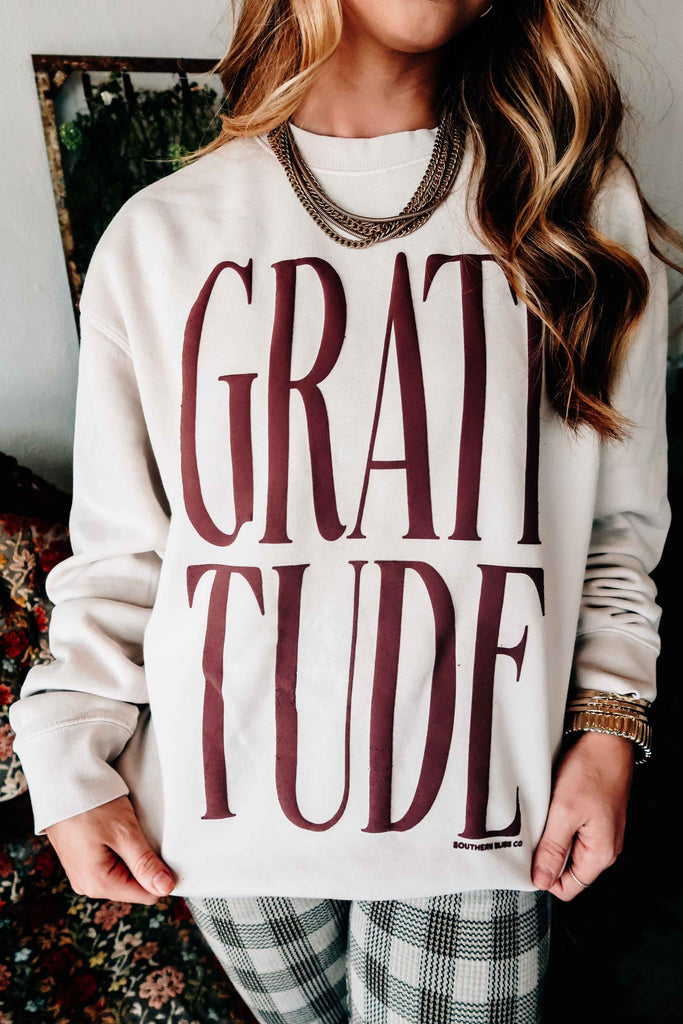 GRATITUDE  Ivory Long Sleeve Cozy Sweatshirt Top - Be You Boutique