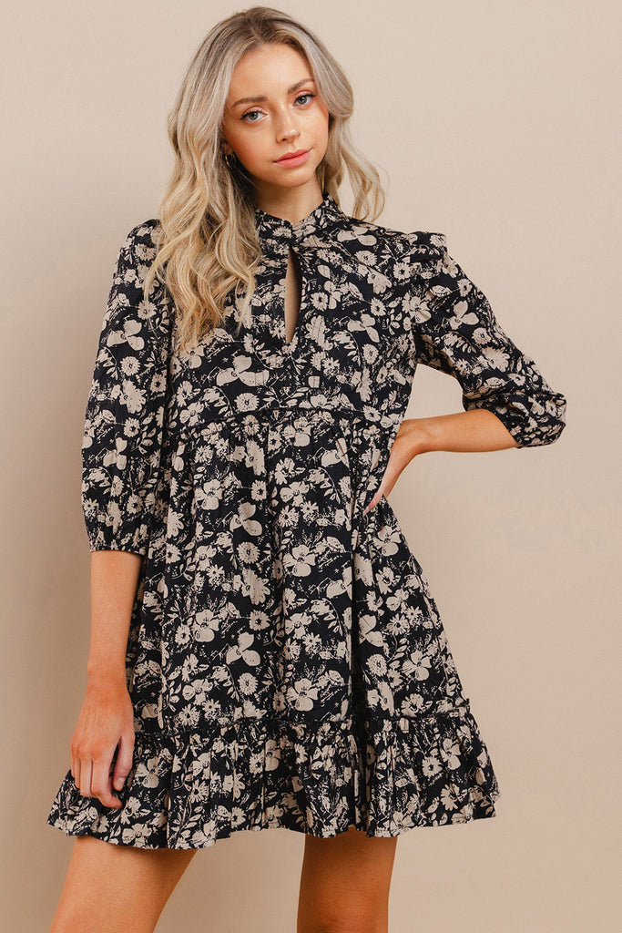 Mia Floral Mock Neck Half Sleeve Dress - Be You Boutique