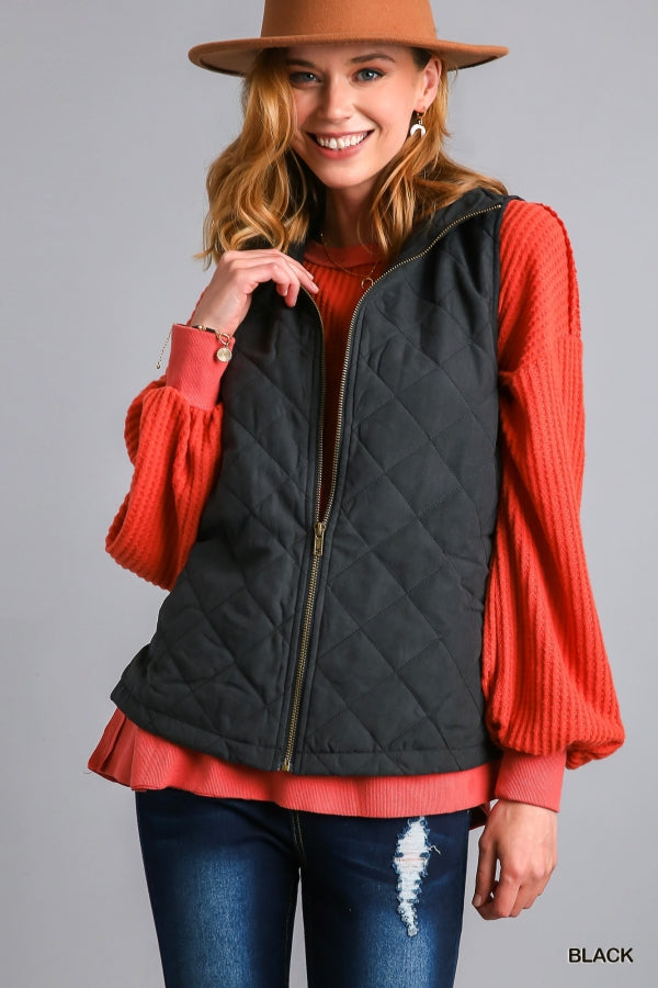 Ethan Sleeveless Quilted Zip Front Vest with Side Slits and Pockets - Be You Boutique