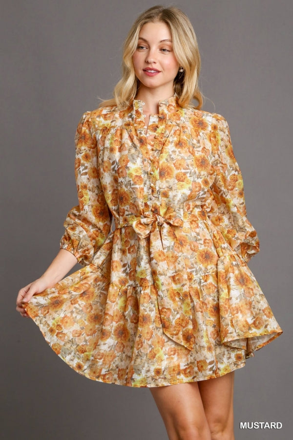 Cole Floral Print High Mock Neck Flounce Dress - Be You Boutique