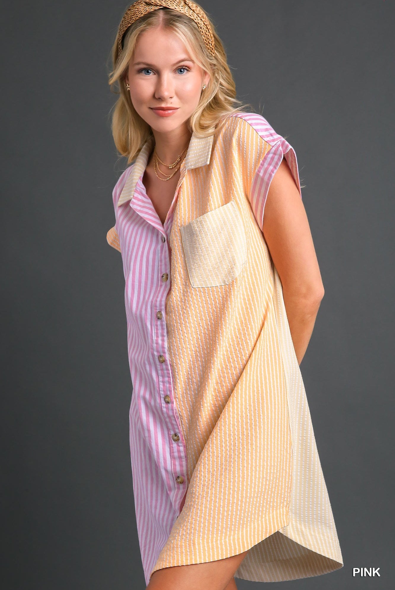 Heather Mixed Colorblock Stripe Button Down Dress - Be You Boutique