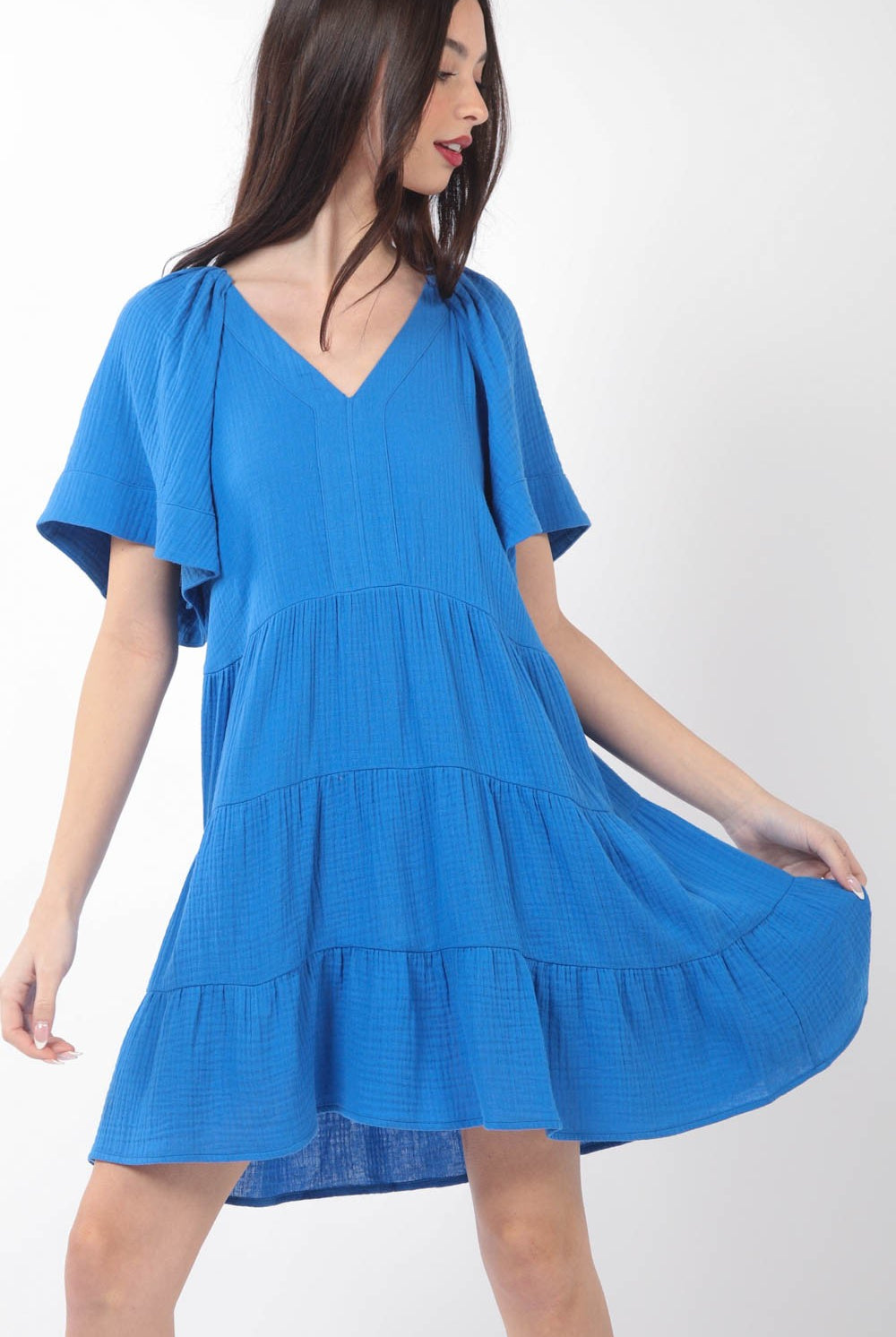 Riley Solid Babydoll Tiered Flared Dress - Be You Boutique