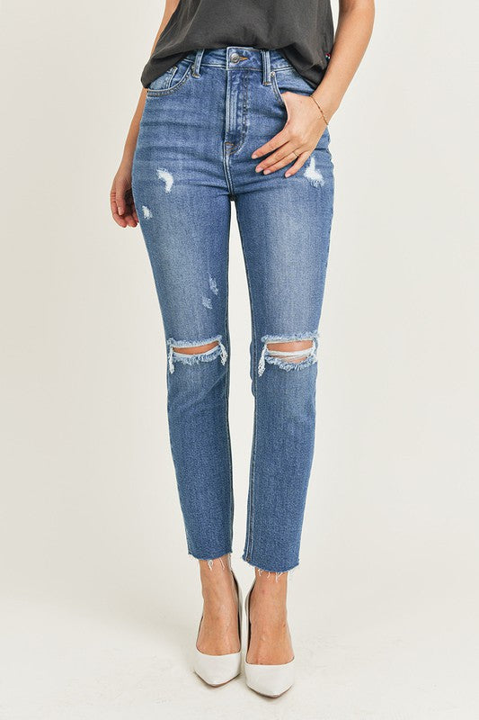 Risen McKenzie High Rise Distressed Relax Fit Skinny Jeans - Be You Boutique