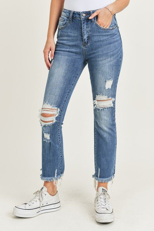 Risen Jarvis High Rise Distressed Ankle Straight Jeans - Be You Boutique
