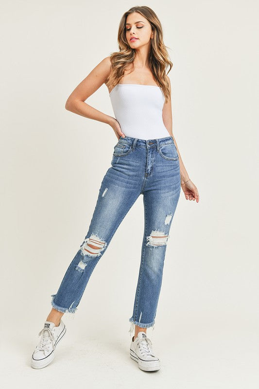 Risen Jarvis High Rise Distressed Ankle Straight Jeans - Be You Boutique