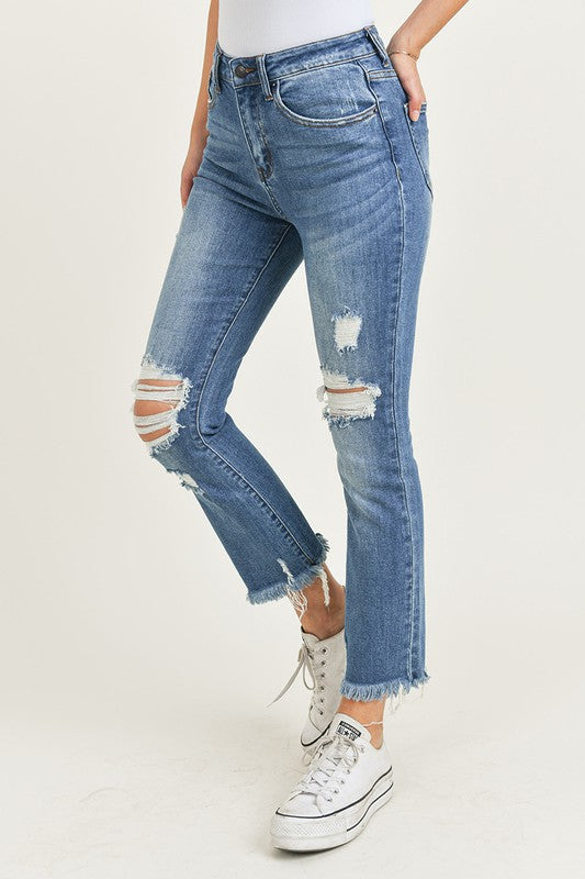Risen Jarvis High Rise Distressed Ankle Straight Jeans - Be You Boutique