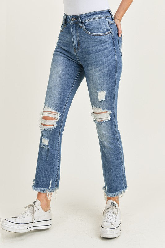 Risen Jarvis High Rise Distressed Ankle Straight Jeans - Be You Boutique
