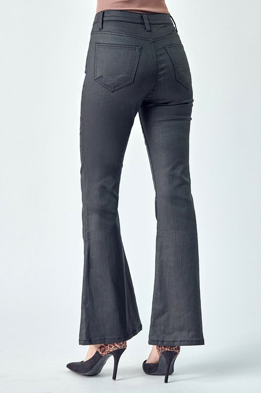 Risen Midnight Black Coated Flare Jeans - Be You Boutique