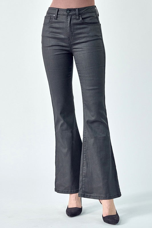 Risen Midnight Black Coated Flare Jeans - Be You Boutique