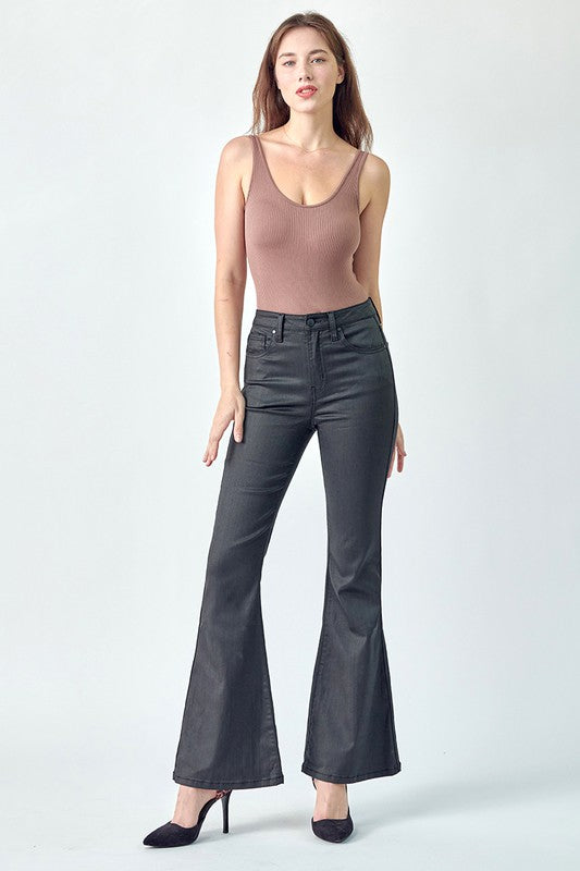Risen Midnight Black Coated Flare Jeans - Be You Boutique