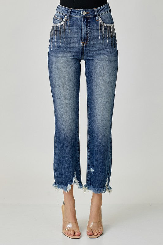 Risen Maddox High Rise Embellished Straight Jeans - Be You Boutique