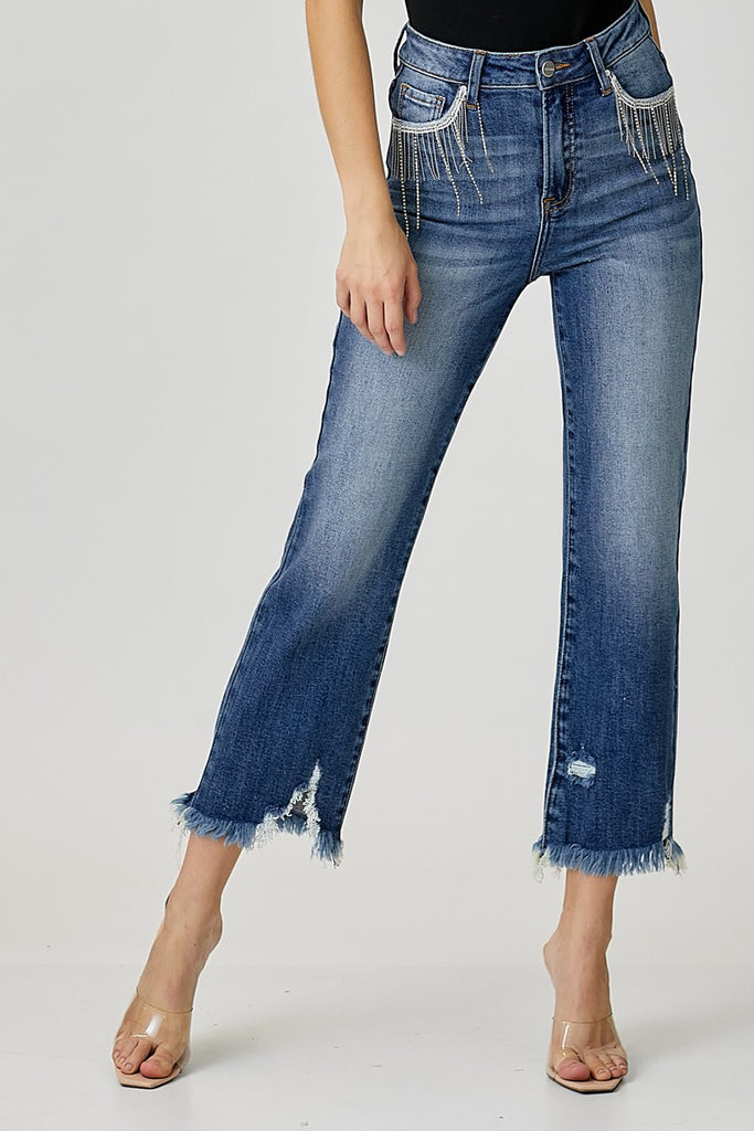 Risen Maddox High Rise Embellished Straight Jeans - Be You Boutique