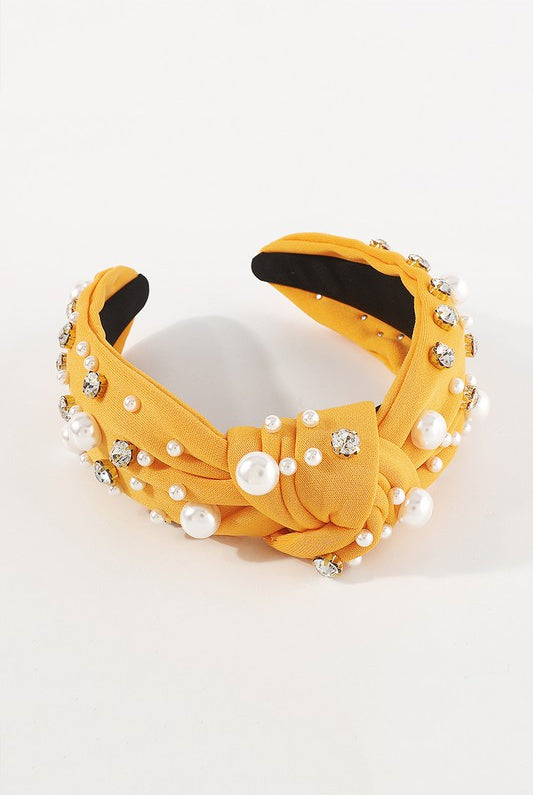 Karen Rhinestone and Pearl Top Knot Baroque Headband - Be You Boutique
