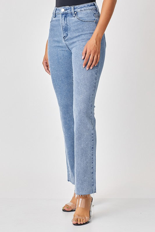 Risen Crystal High Rise Rhinestone Embellished Jeans - Be You Boutique