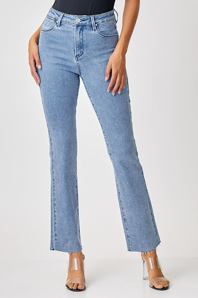 Risen Crystal High Rise Rhinestone Embellished Jeans - Be You Boutique