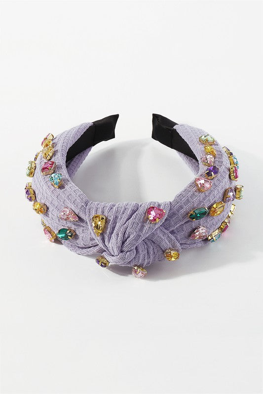 Leonora Waffle Knit Heart Crystal Top Knot Headband - Be You Boutique