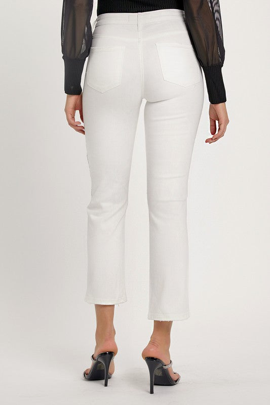 Risen Margot High Rise Rhinestone Strip Straight Denim Jeans - Be You Boutique
