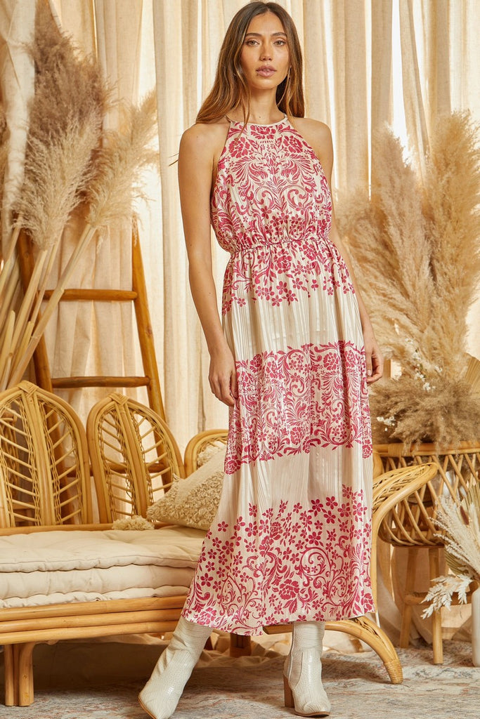 Ivy Metallic Print Halter Style Maxi Dress - Be You Boutique