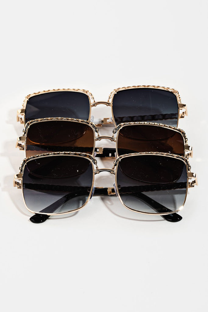 Be Square Chain Braid Metal Frame Sunglasses - Be You Boutique