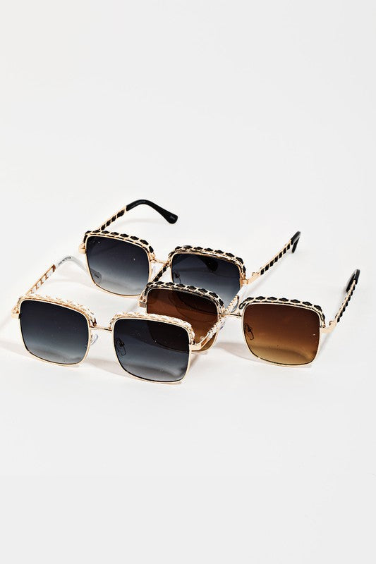 Be Square Chain Braid Metal Frame Sunglasses - Be You Boutique