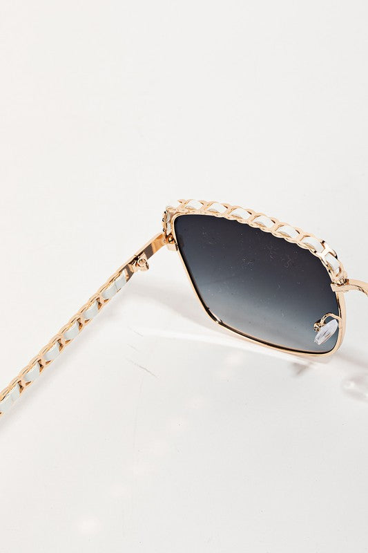 Be Square Chain Braid Metal Frame Sunglasses - Be You Boutique
