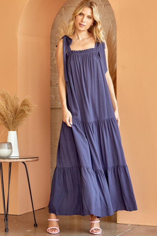 Hayley Solid Tiered Maxi Dress - Be You Boutique