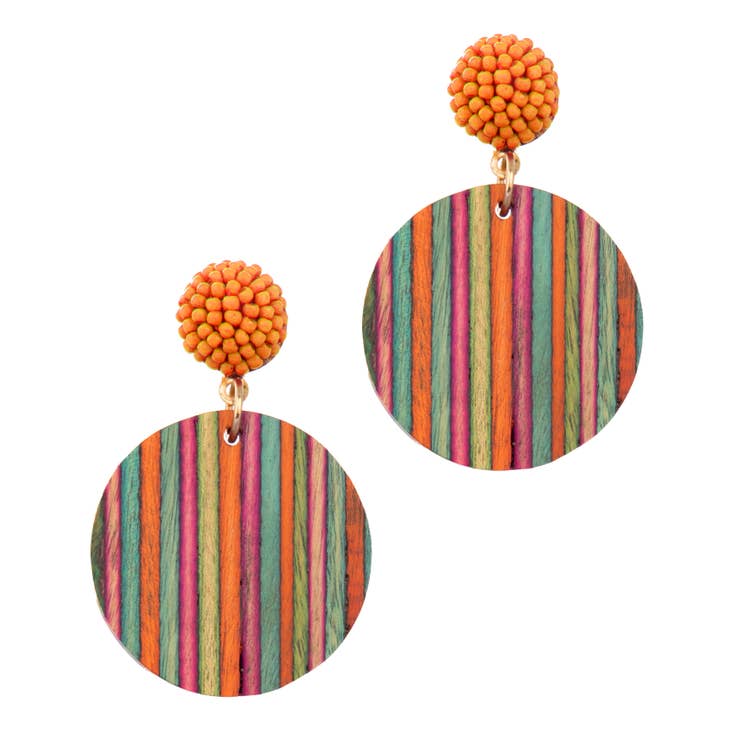 Colorful Wood Circle Stripe Earrings - Be You Boutique