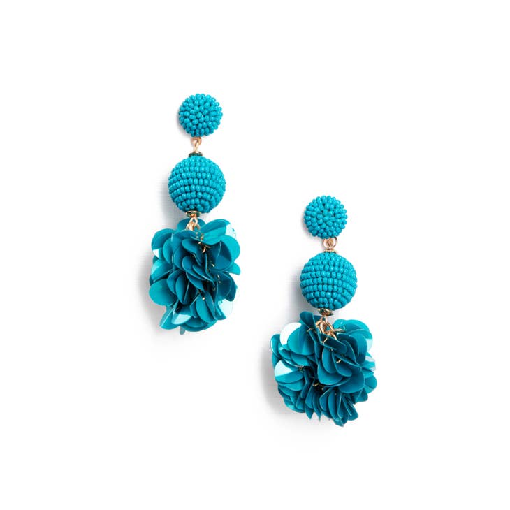 Blue Sequin Tiered Beaded Earrings - Be You Boutique