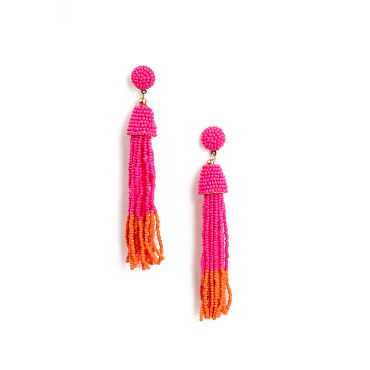 Hot Pink and Orange Sequin Tassel Earrings - Be You Boutique