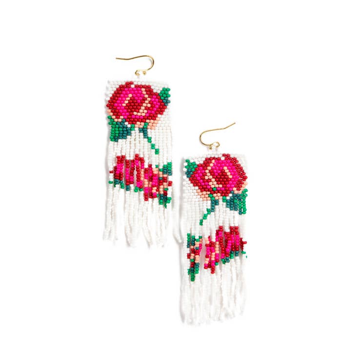 Pink Rose Seed Bead Tassel Earrings - Be You Boutique