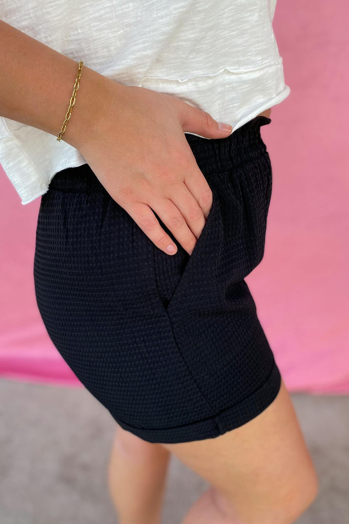 Brent Elastic Waist Waffle Knit Cuffed Shorts - Be You Boutique