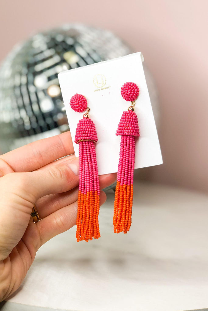 Hot Pink and Orange Sequin Tassel Earrings - Be You Boutique