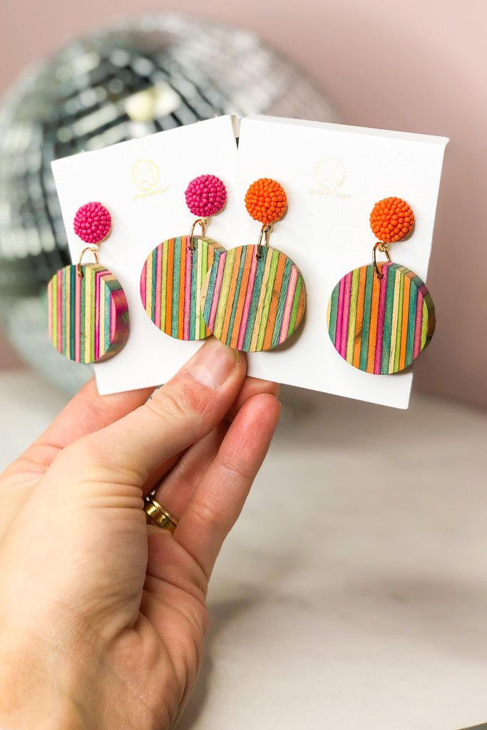 Colorful Wood Circle Stripe Earrings - Be You Boutique
