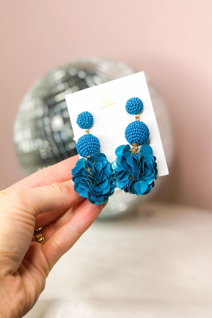 Blue Sequin Tiered Beaded Earrings - Be You Boutique