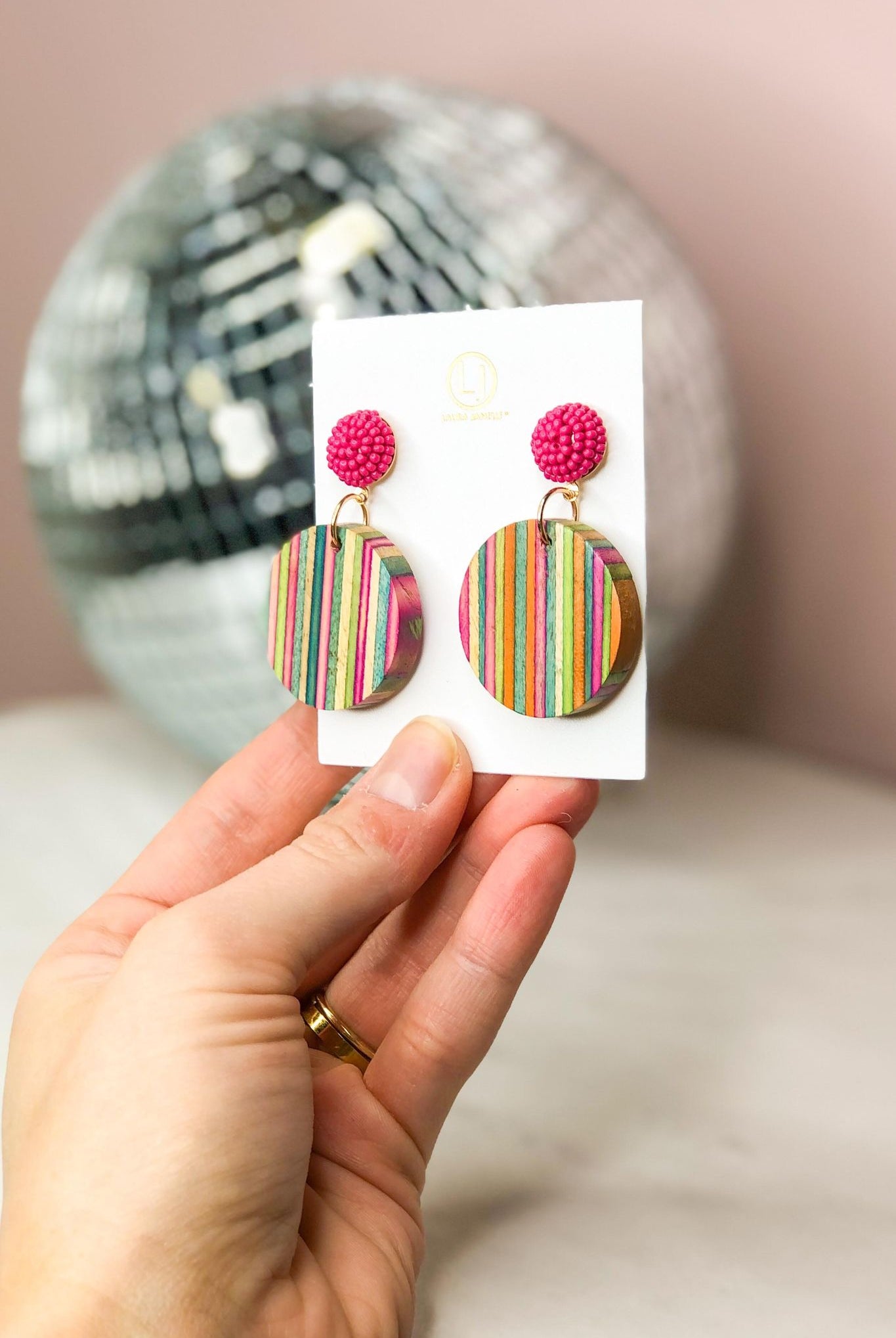 Colorful Wood Circle Stripe Earrings - Be You Boutique