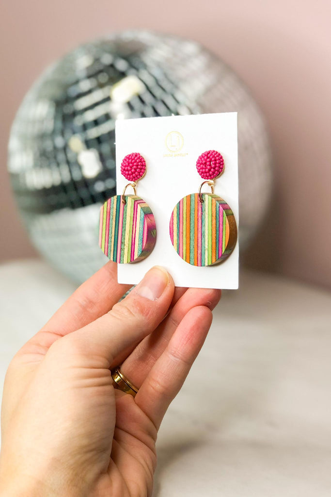Colorful Wood Circle Stripe Earrings - Be You Boutique