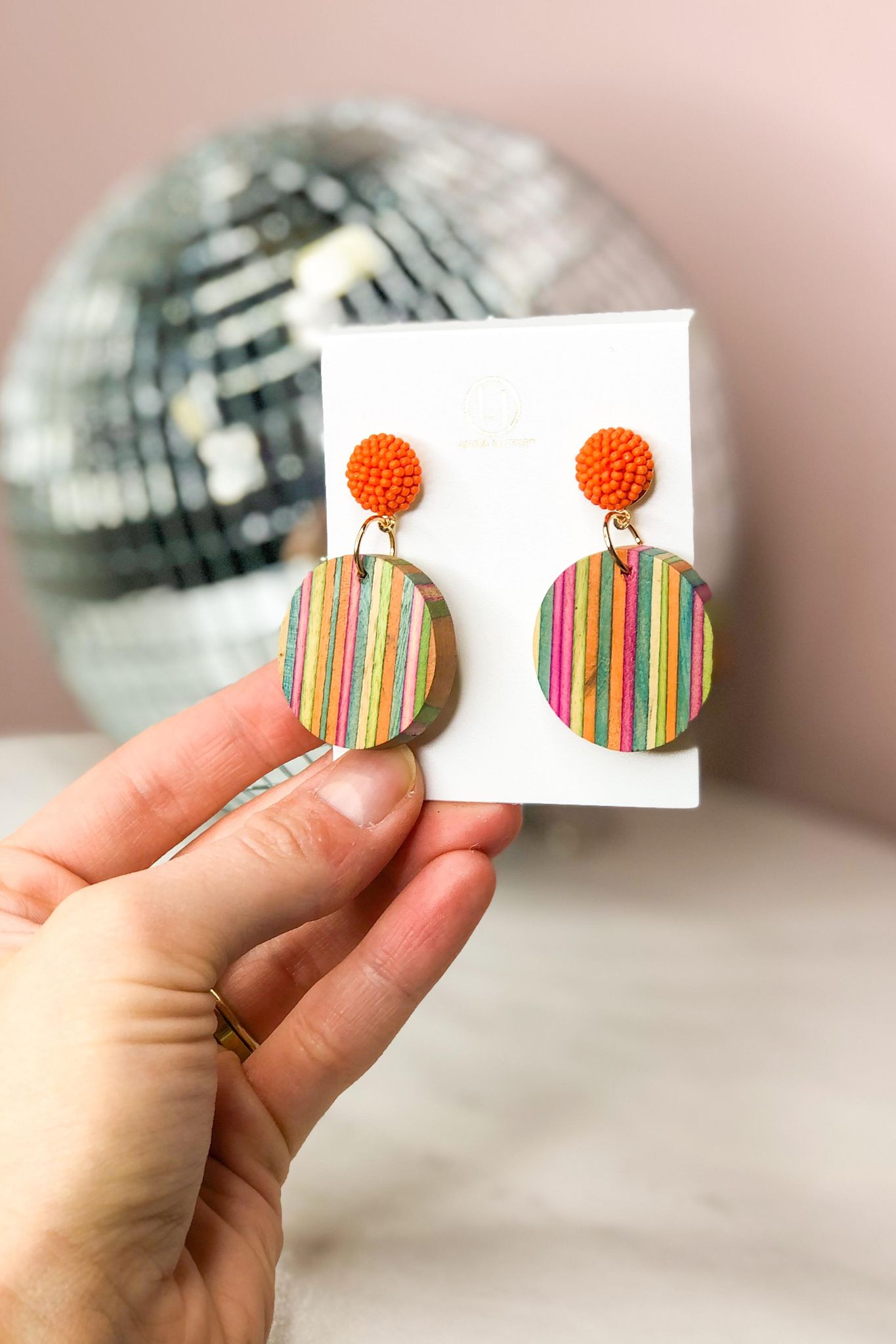 Colorful Wood Circle Stripe Earrings - Be You Boutique