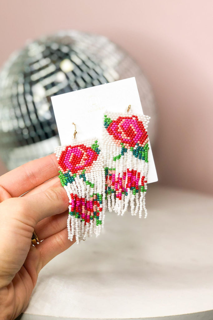 Pink Rose Seed Bead Tassel Earrings - Be You Boutique
