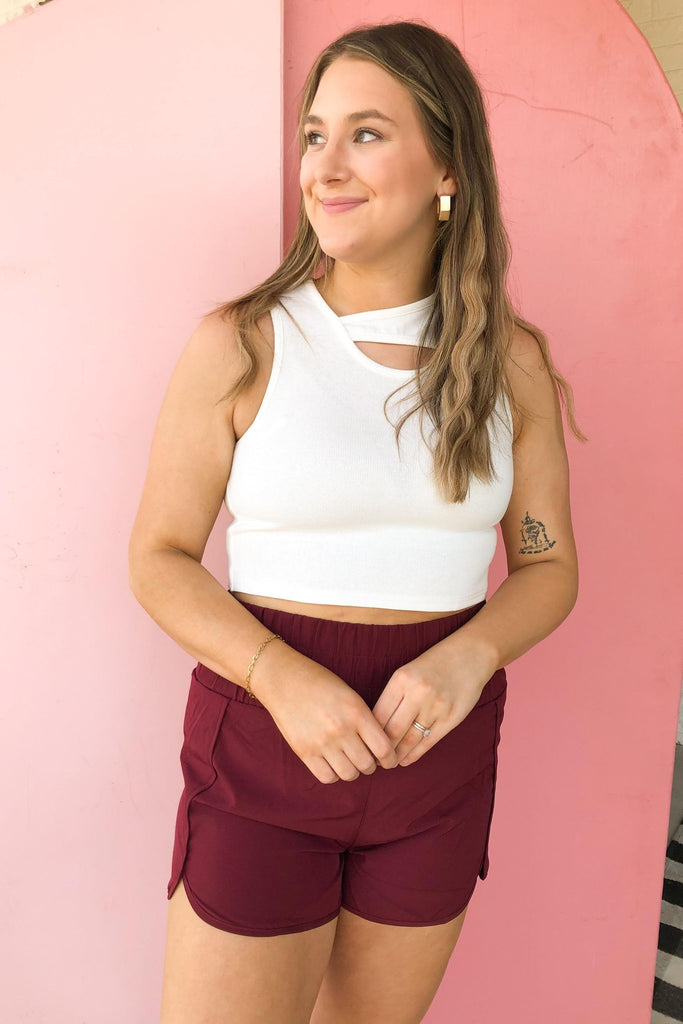 Dane Sleeveless Solid Knit Cutout Neck Crop Top - Be You Boutique
