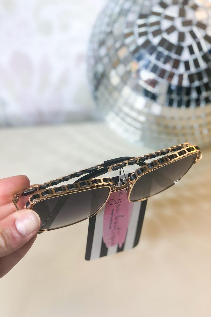 Be Square Chain Braid Metal Frame Sunglasses - Be You Boutique