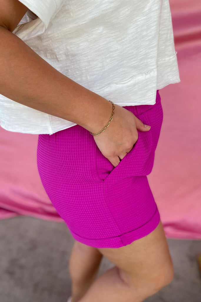 Brent Elastic Waist Waffle Knit Cuffed Shorts - Be You Boutique