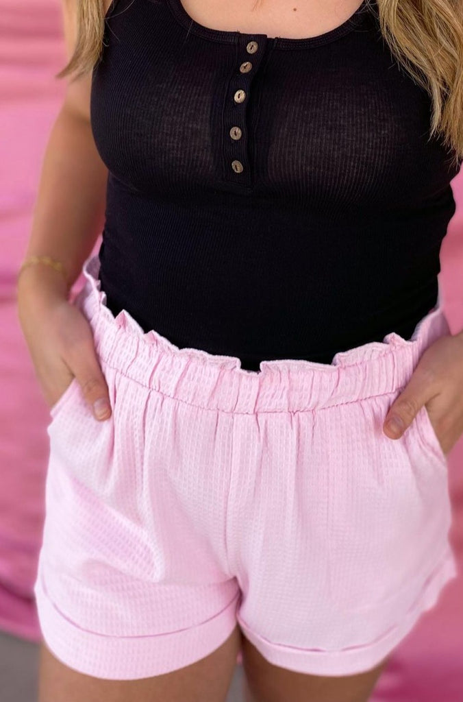 Brent Elastic Waist Waffle Knit Cuffed Shorts - Be You Boutique