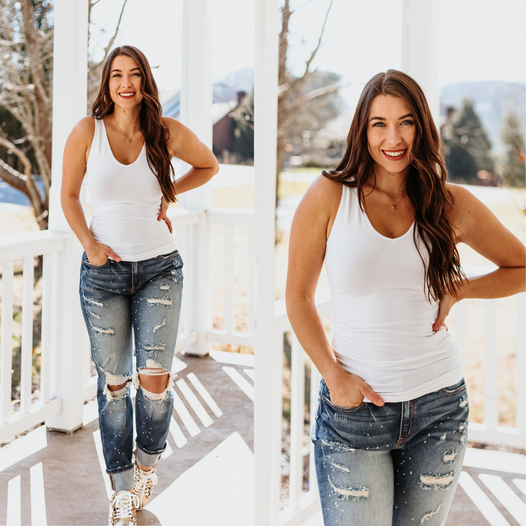 Cathy Basic Reversible Seamless Tank ~ Ivory - ShopBeYouBoutique