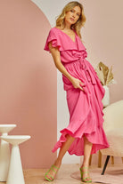 Rhet Hot Pink Ruffle Detail Solid Maxi Dress - Be You Boutique