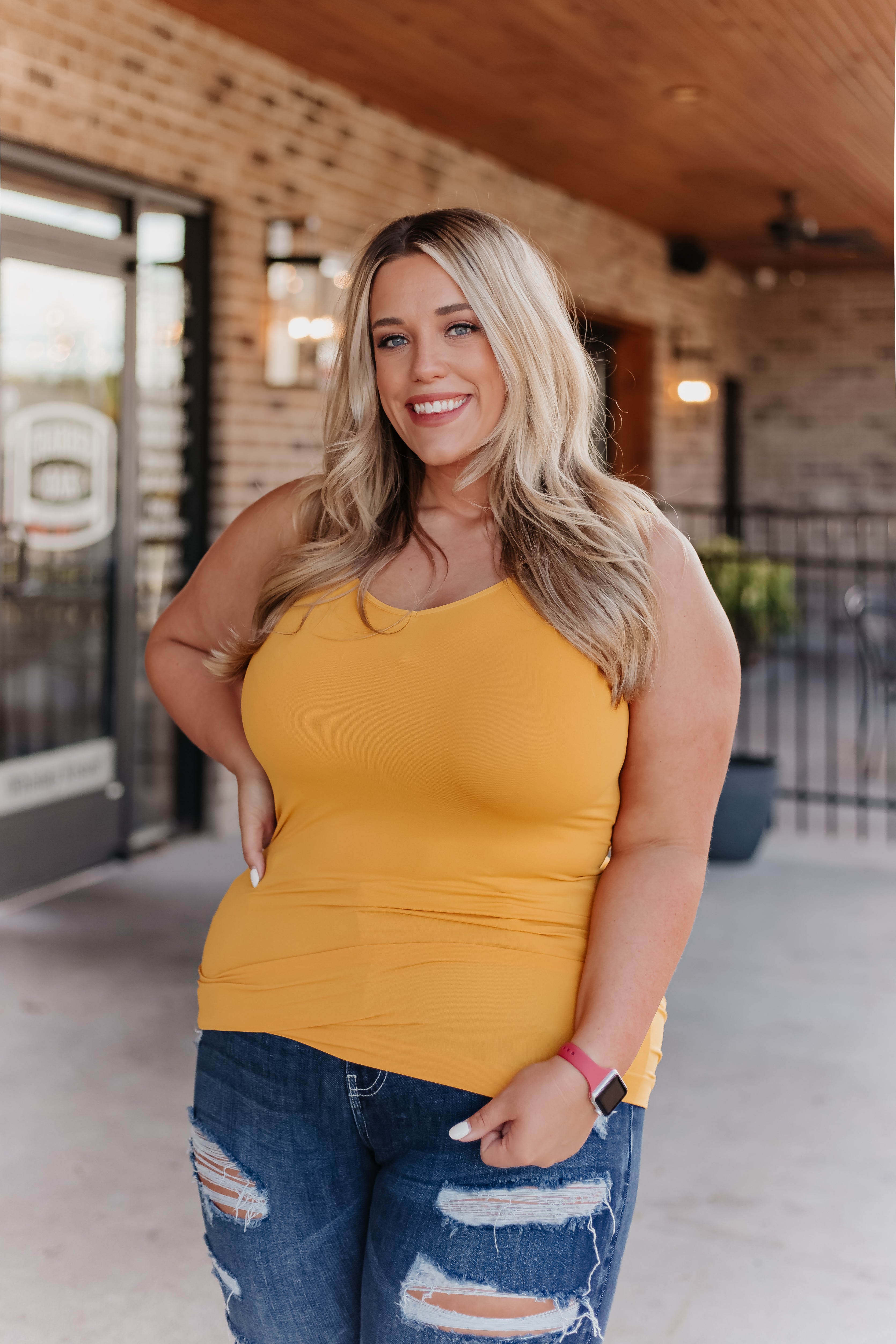 Cathy Basic Reversible Seamless Tank ~ Mustard - Be You Boutique