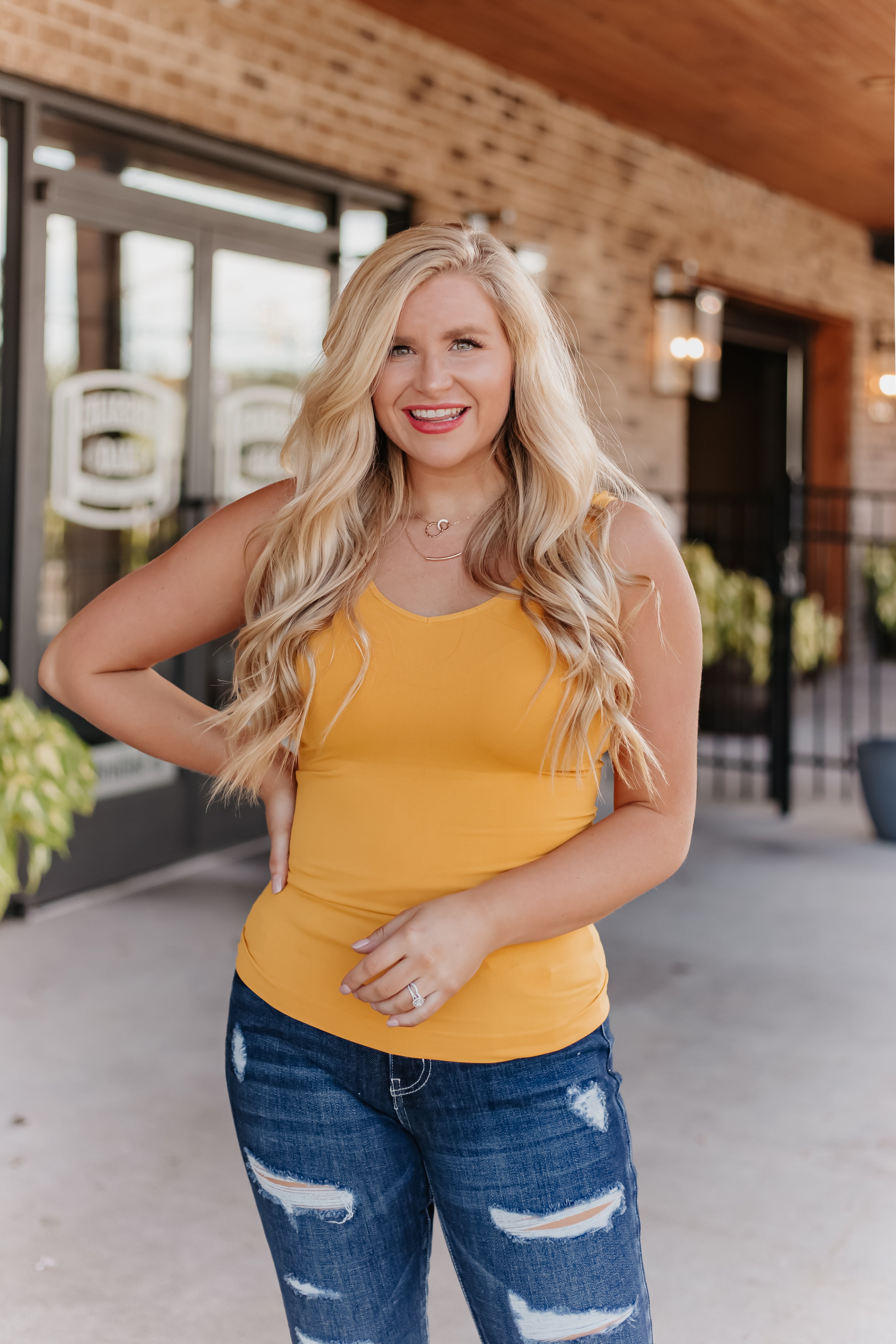 Cathy Basic Reversible Seamless Tank ~ Mustard - Be You Boutique