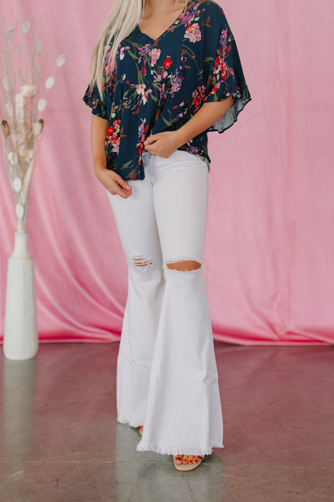 Vibrant Miu Juniper Distressed Flare Denim Jeans ~ White - Be You Boutique