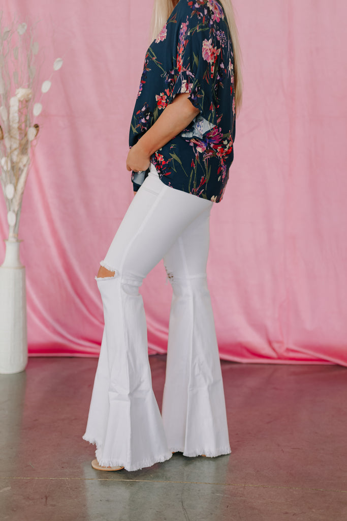 Vibrant Miu Juniper Distressed Flare Denim Jeans ~ White - Be You Boutique