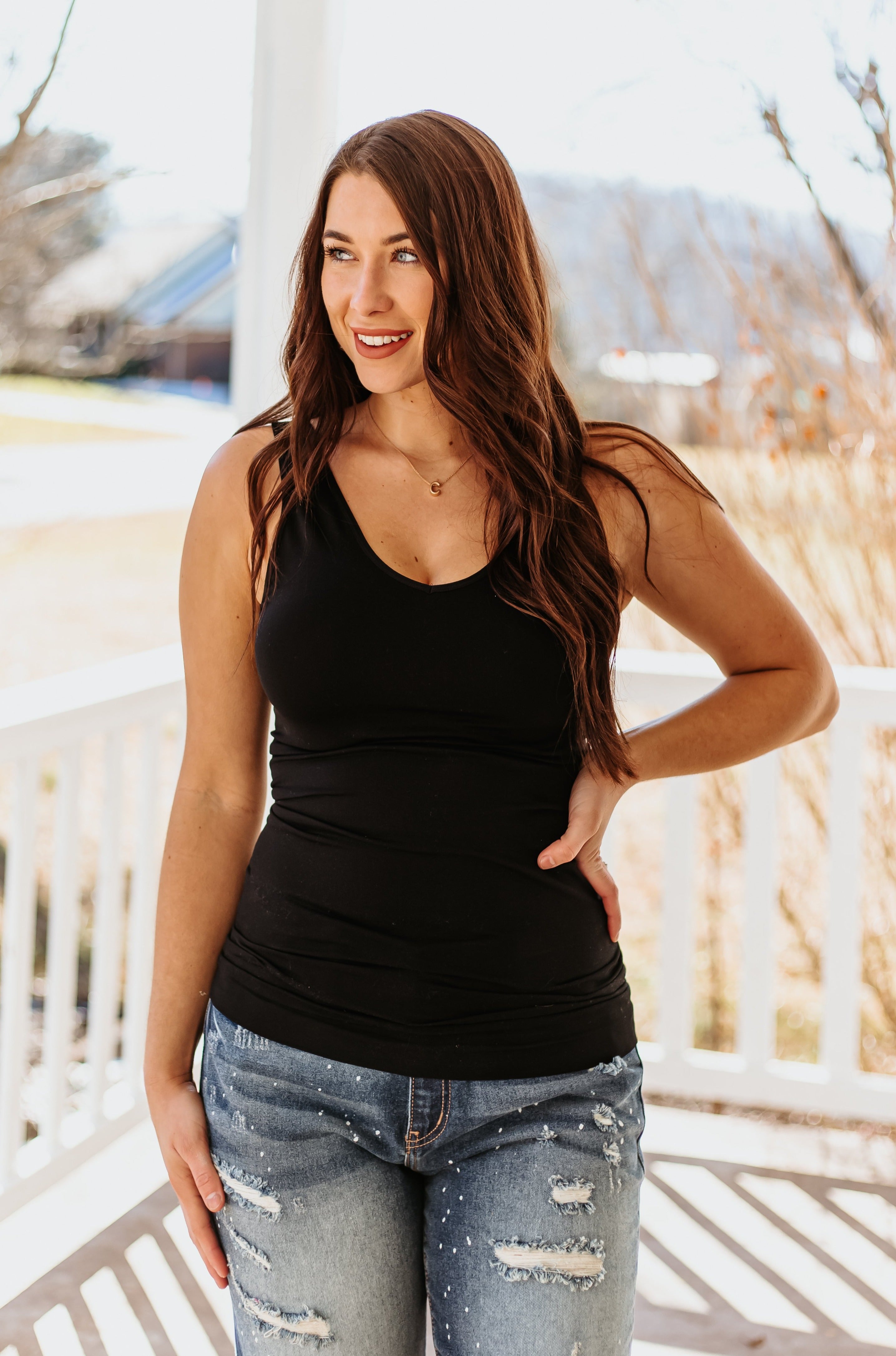 Cathy Basic Reversible Seamless Tank ~ Black - ShopBeYouBoutique