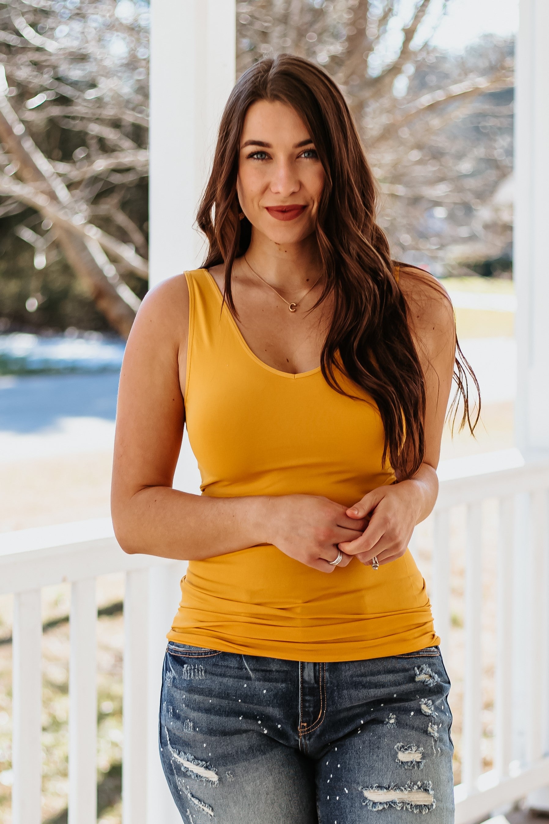 Cathy Basic Reversible Seamless Tank ~ Mustard - ShopBeYouBoutique